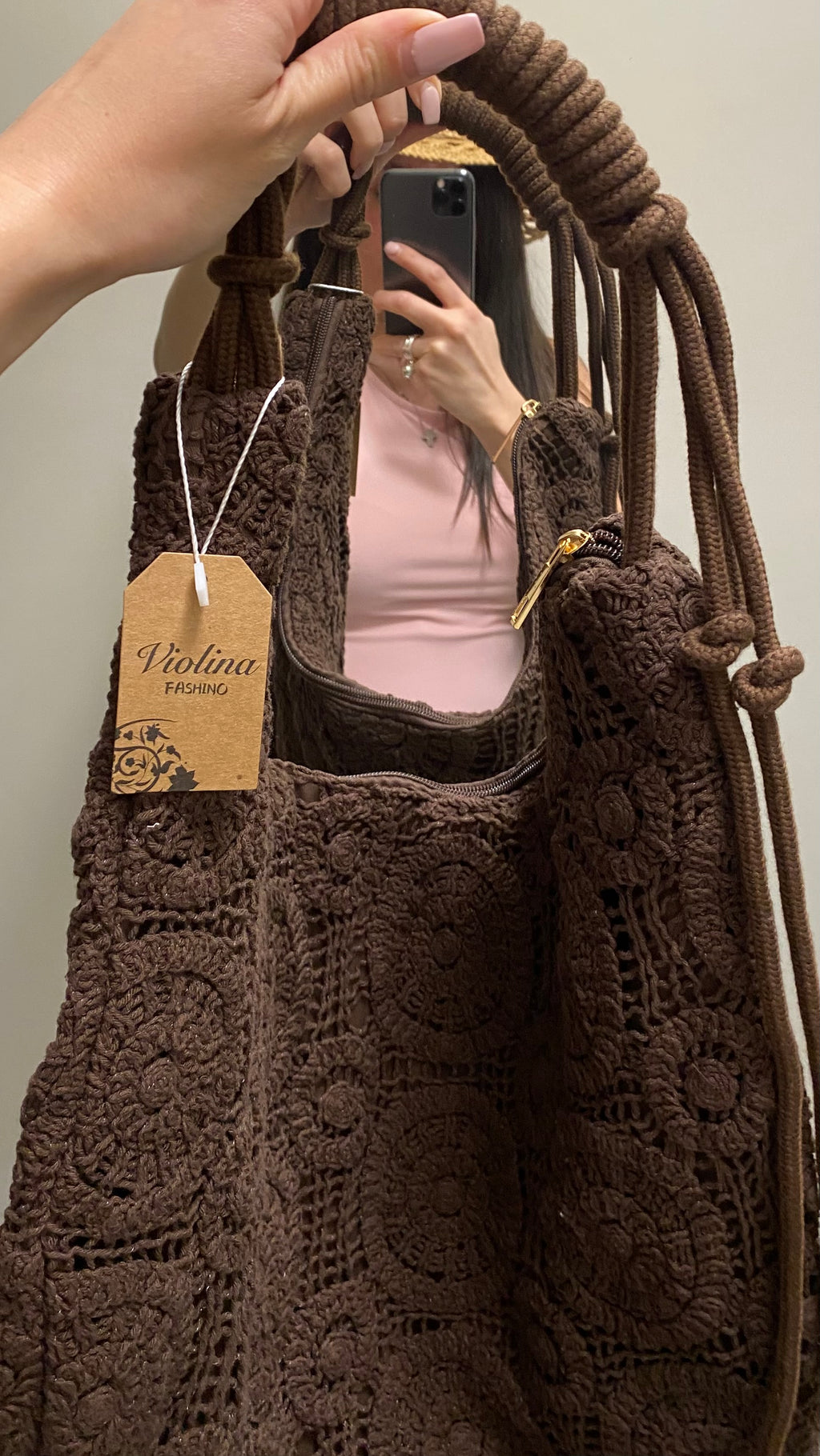 Borsa macramé marrone