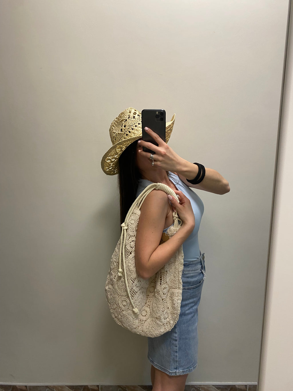 Borsa macramé panna