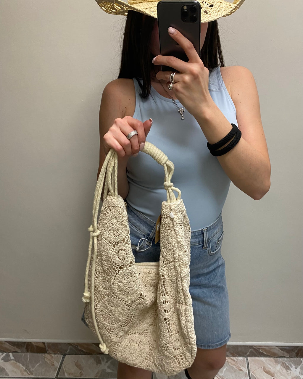 Borsa macramé panna