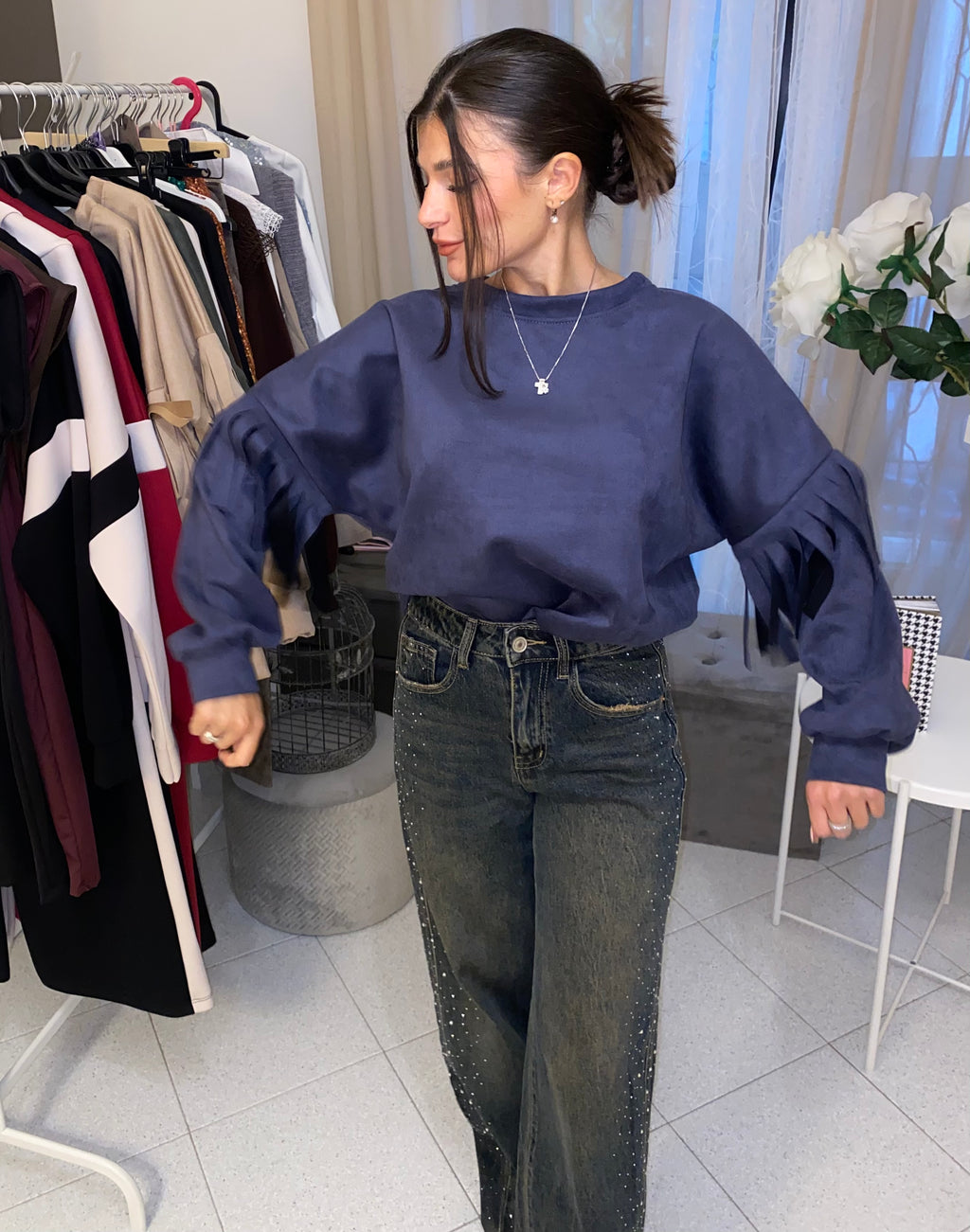 Felpa di renna con frange