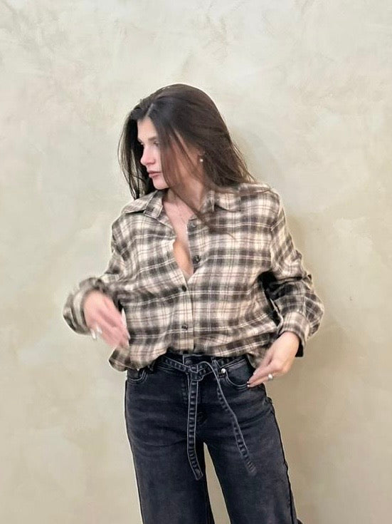 Camicia Flan marrone e beige