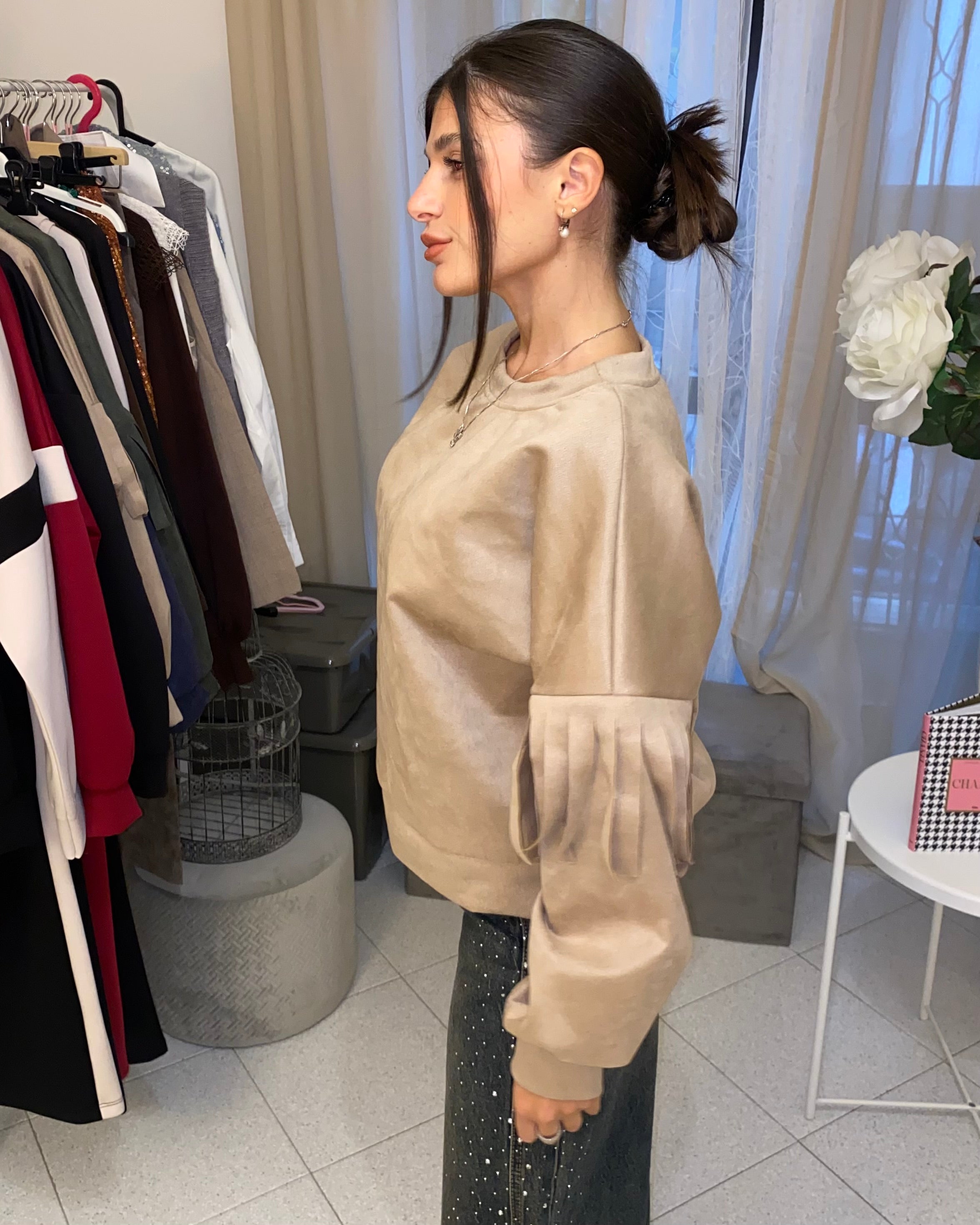 Felpa di renna con frange