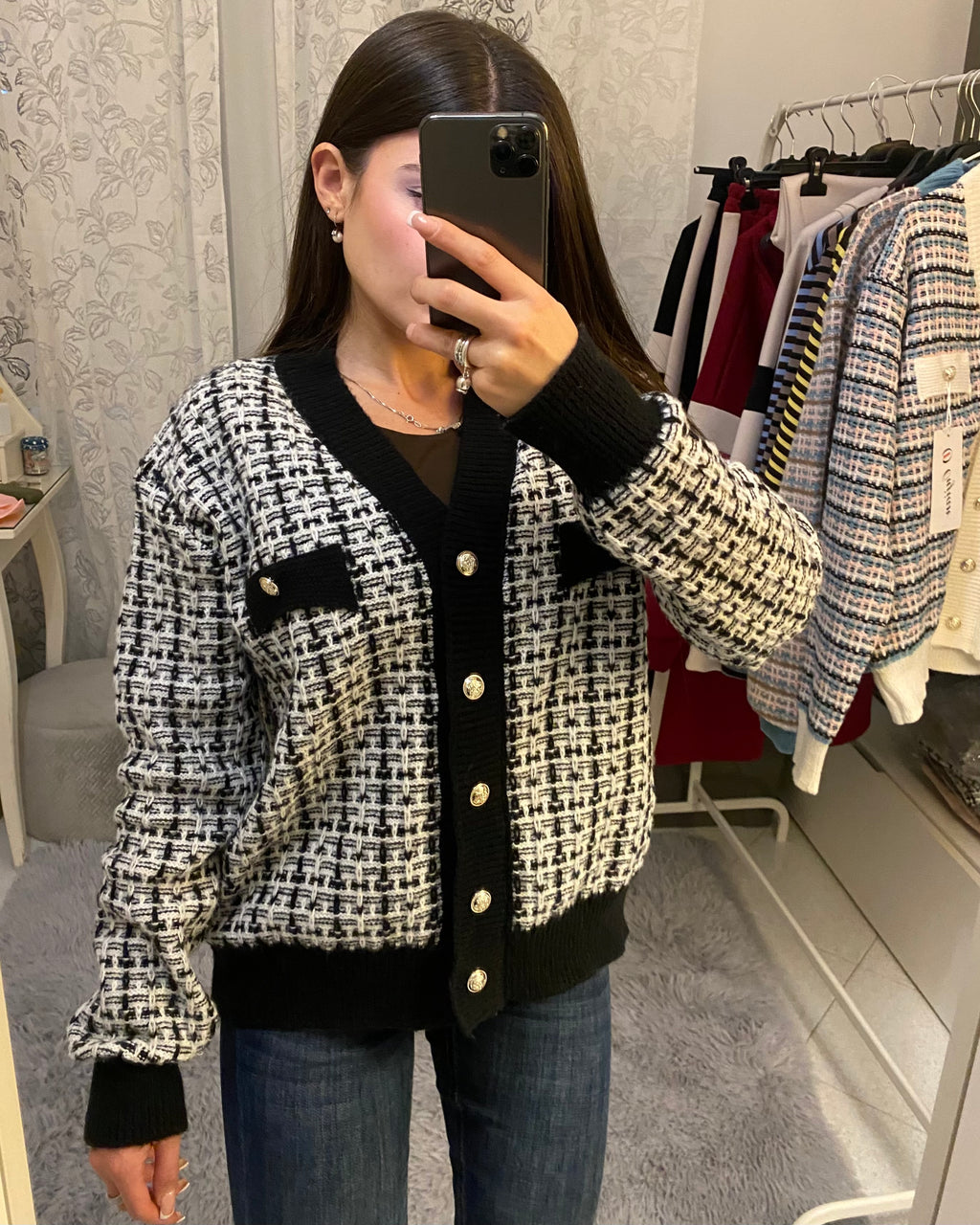 Cardigan Moodchanel nero e bianco