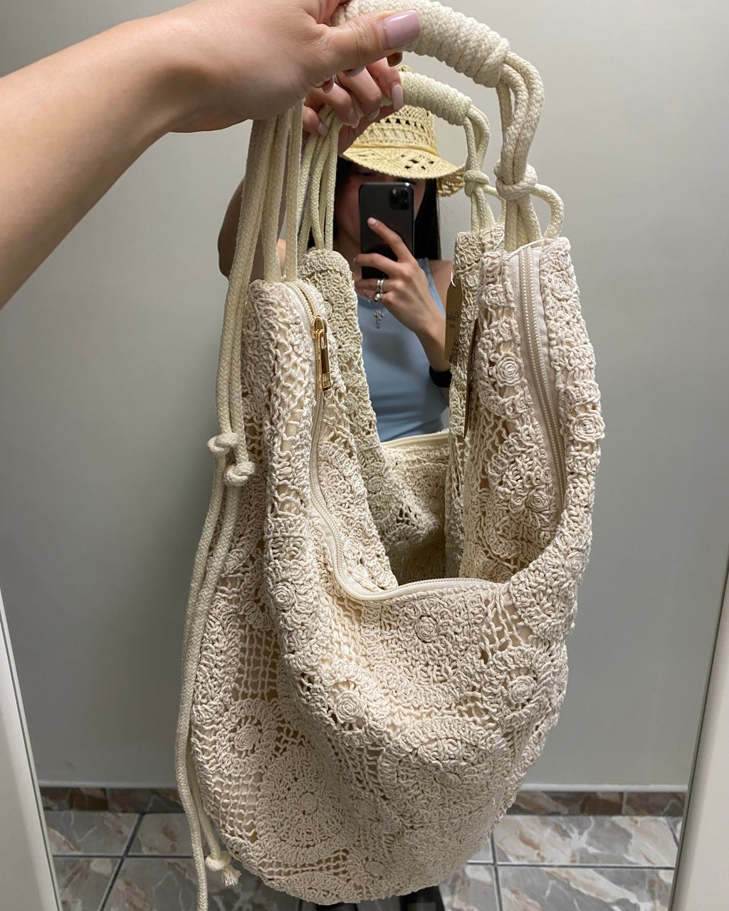 Borsa macramé panna
