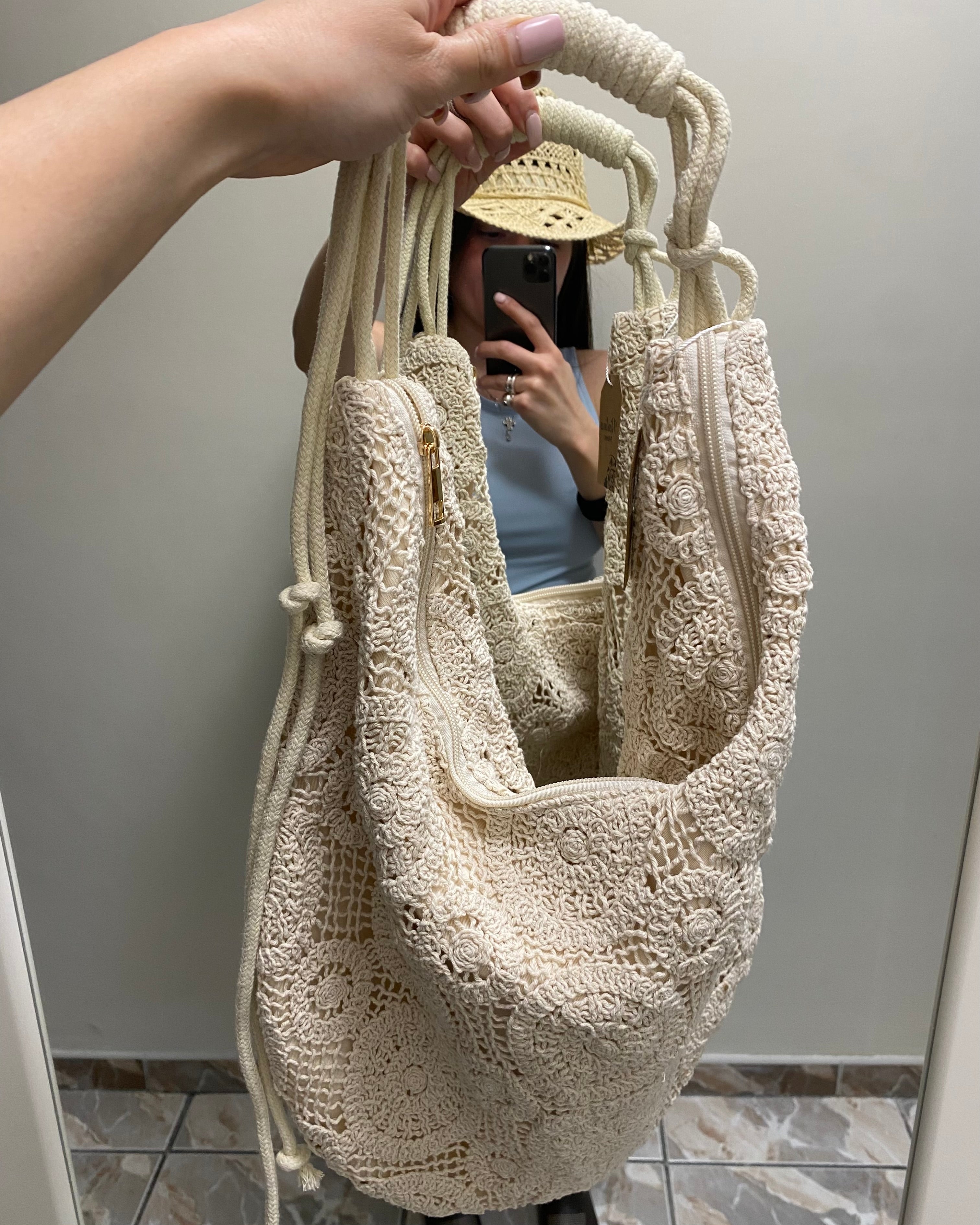 Borsa macramé panna