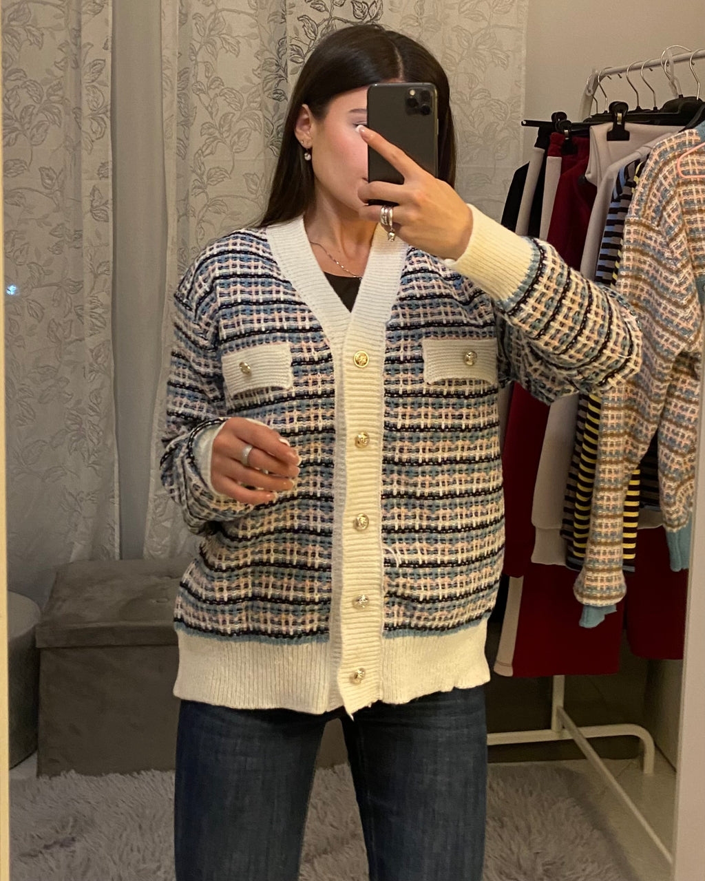 Cardigan Multicolore con bordi bianchi