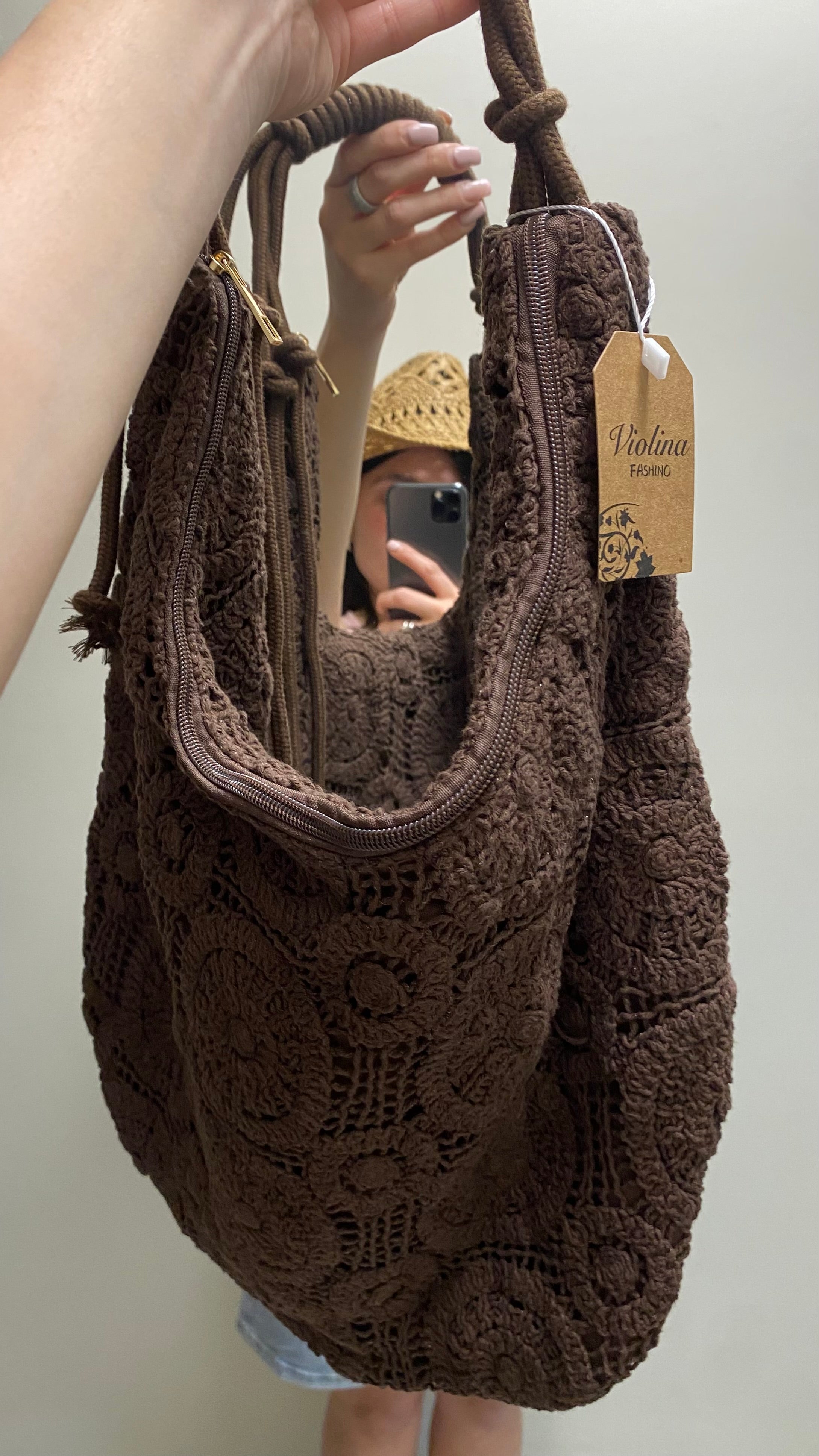 Borsa macramé marrone