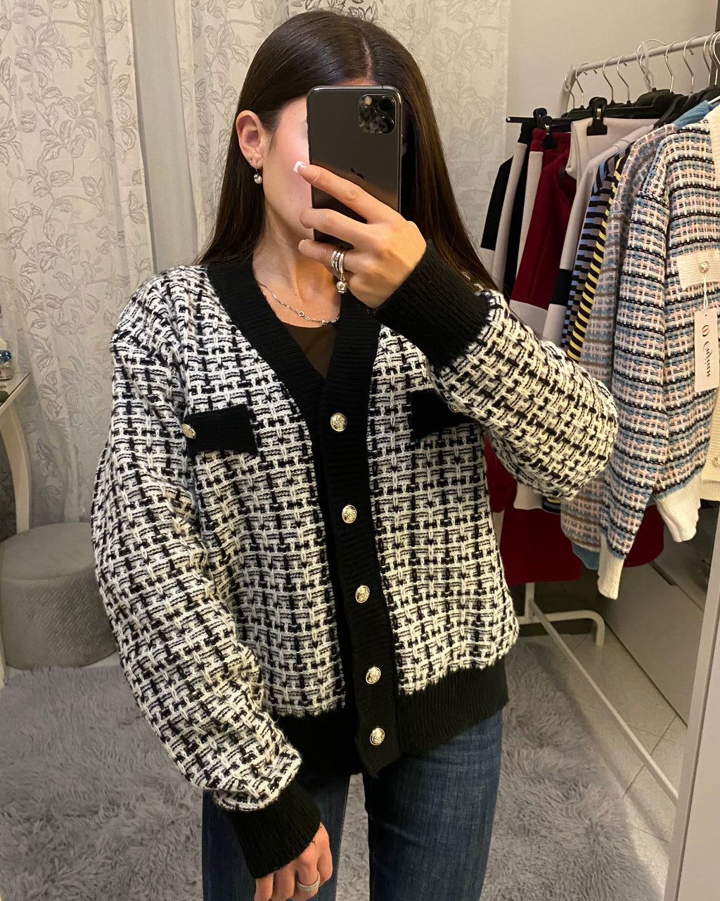Cardigan Moodchanel nero e bianco