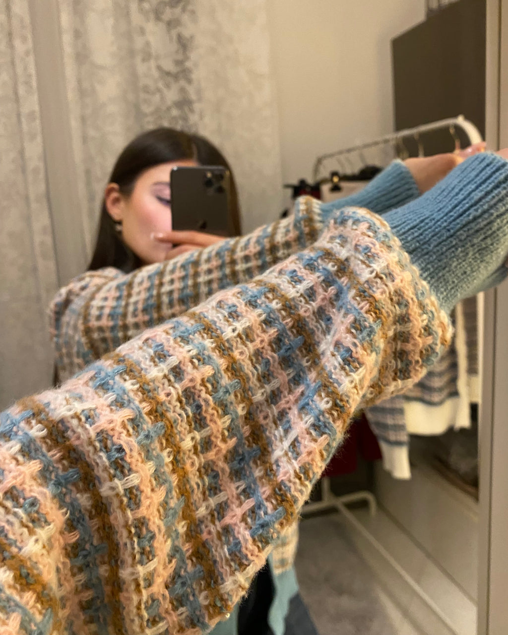 Cardigan Multicolor con bordi azzurri