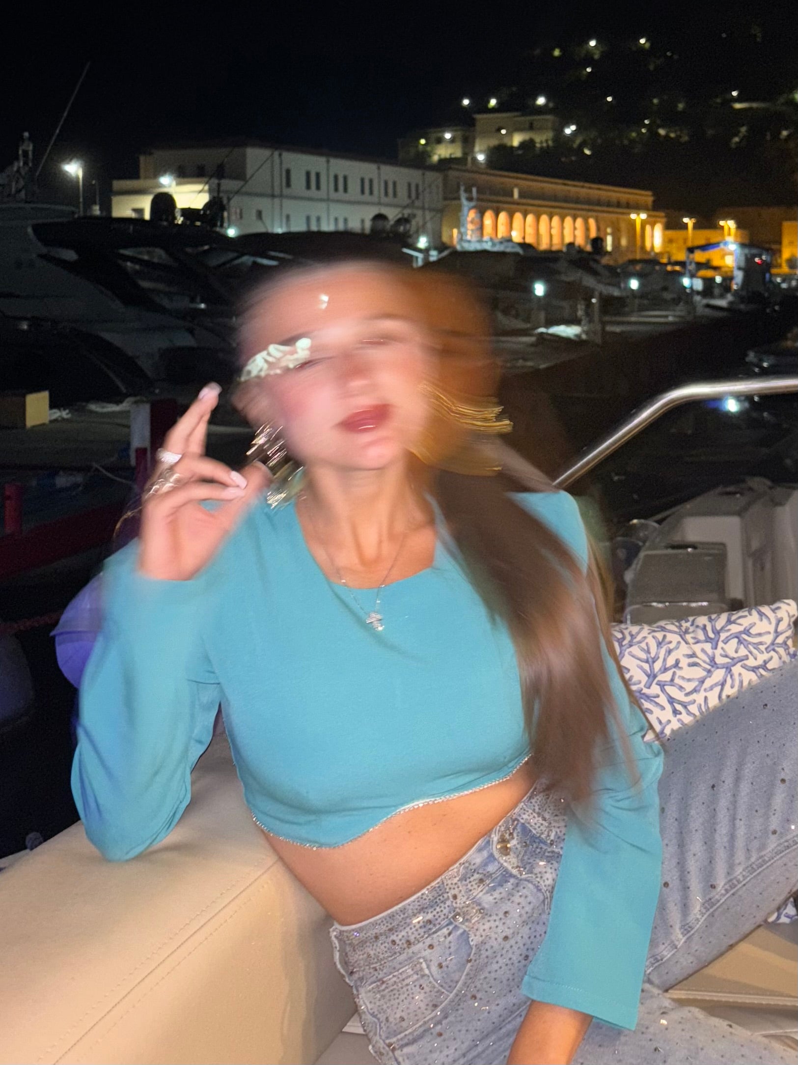 Crop top strass manica lunga