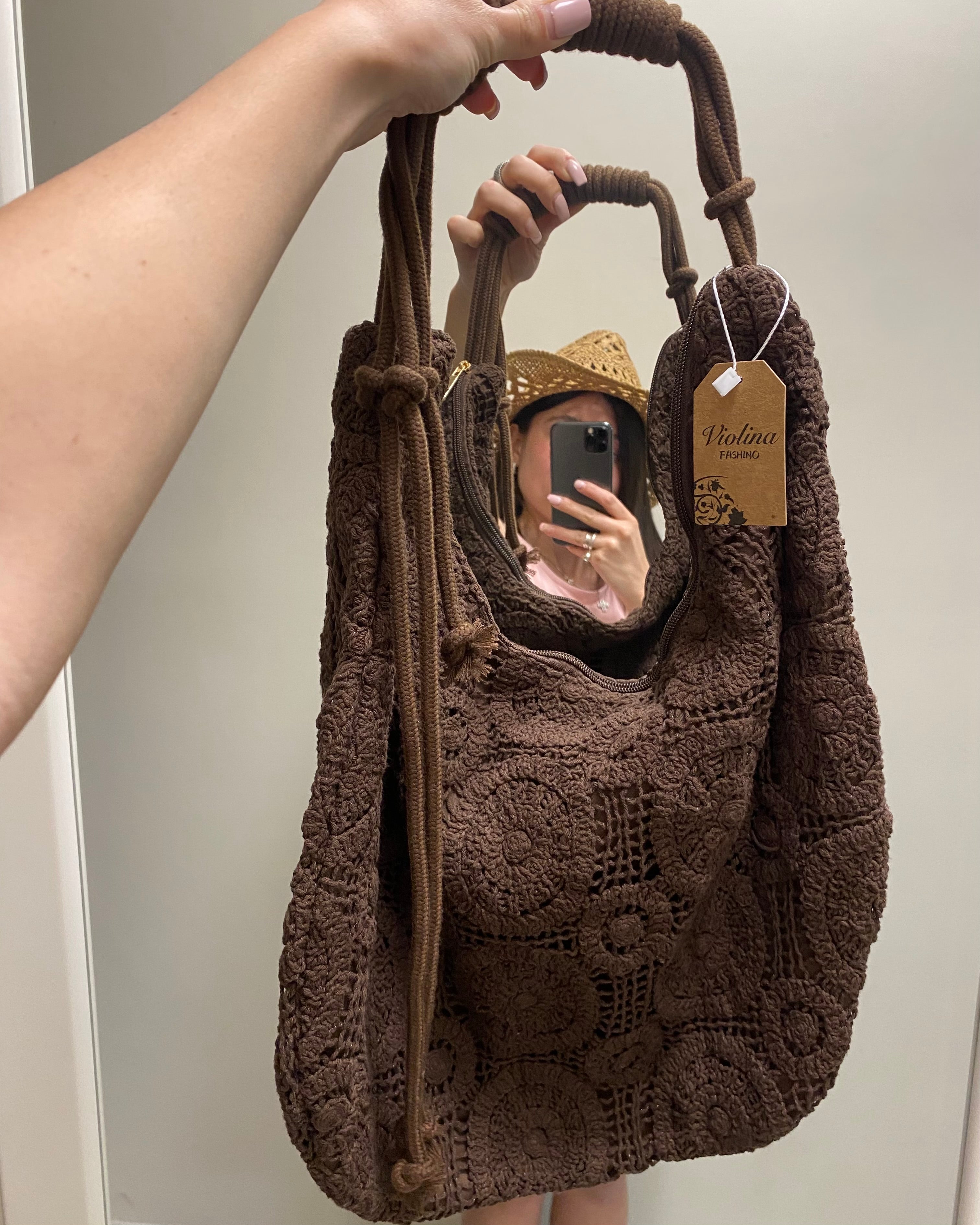 Borsa macramé marrone