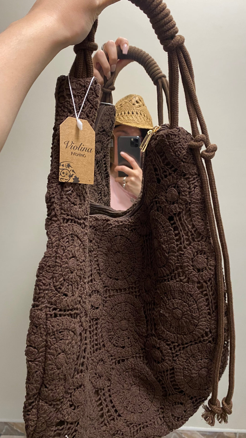 Borsa macramé marrone
