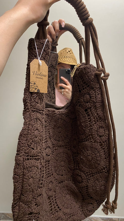 Borsa macramé marrone