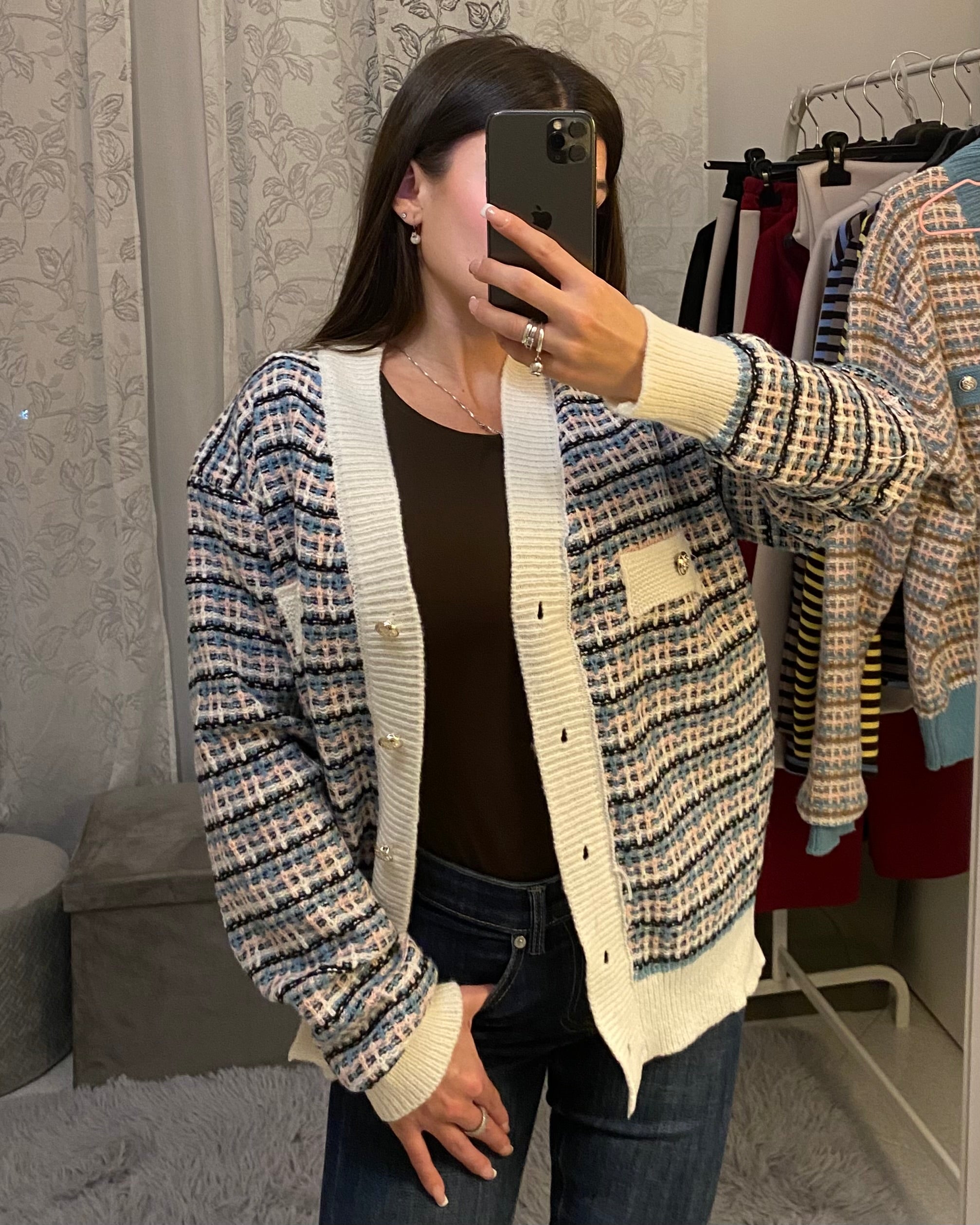 Cardigan Multicolore con bordi bianchi