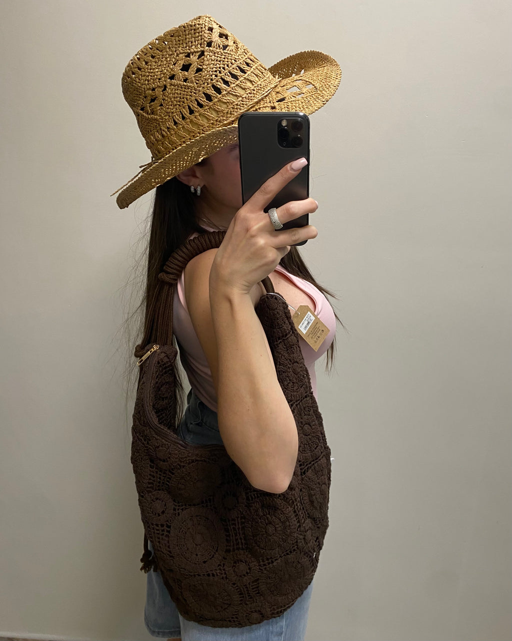 Borsa macramé marrone
