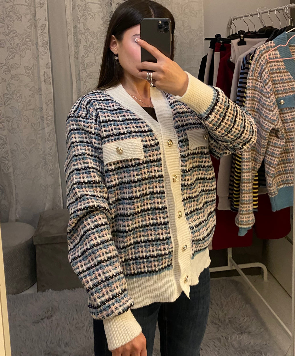 Cardigan Multicolore con bordi bianchi