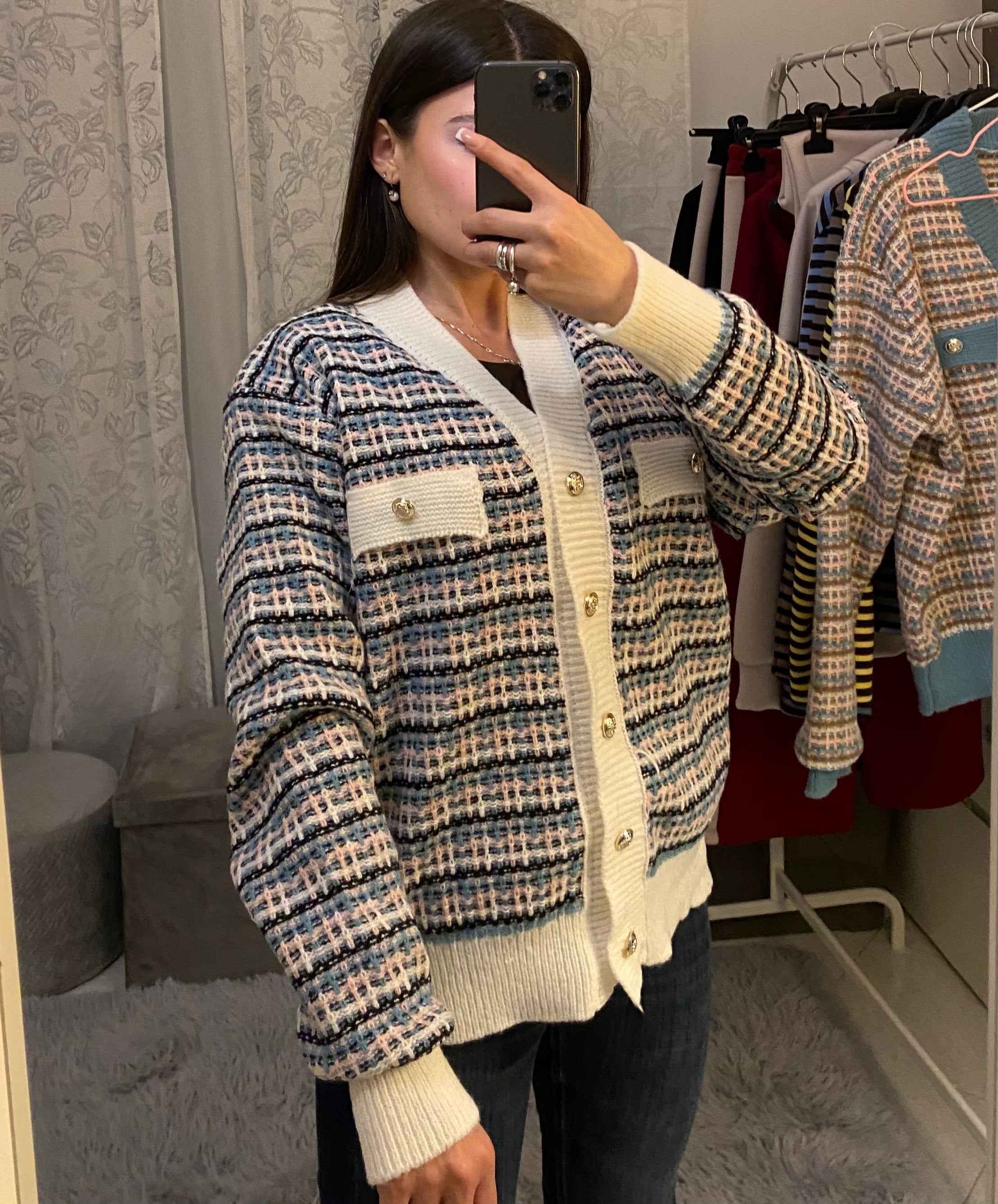 Cardigan Multicolore con bordi bianchi