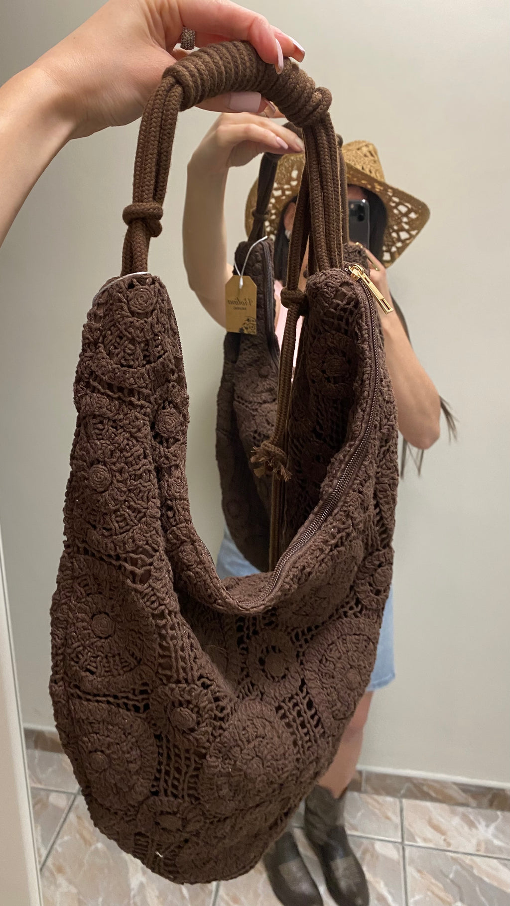 Borsa macramé marrone