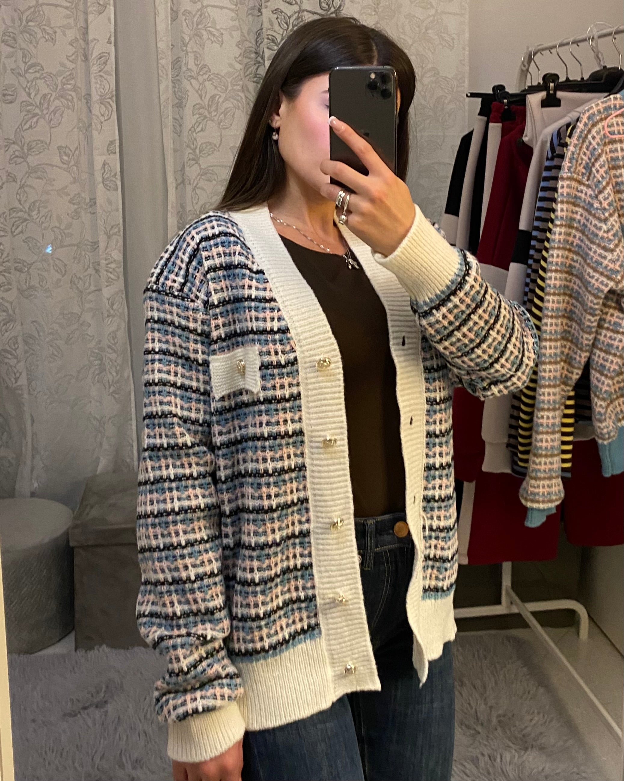 Cardigan Multicolore con bordi bianchi