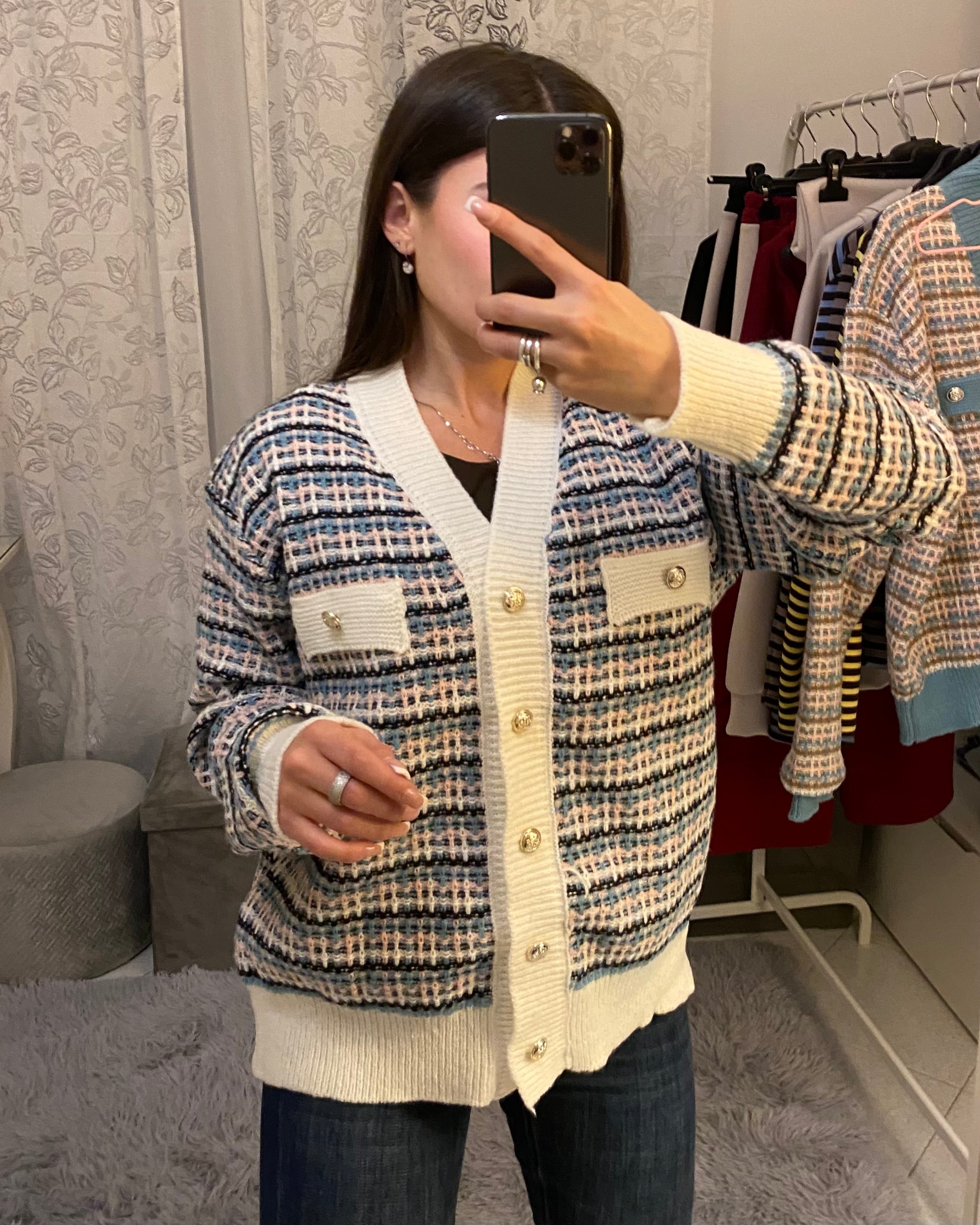 Cardigan Multicolore con bordi bianchi