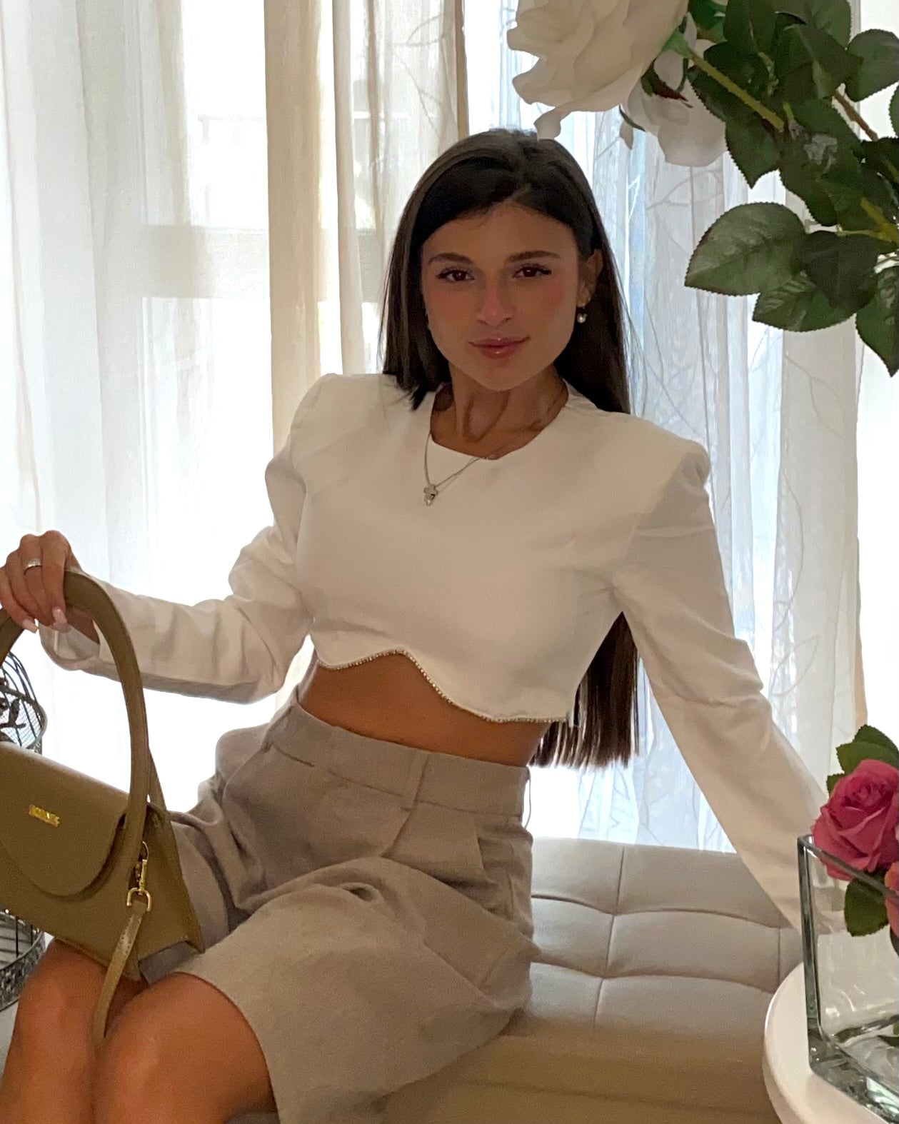 Crop top strass manica lunga