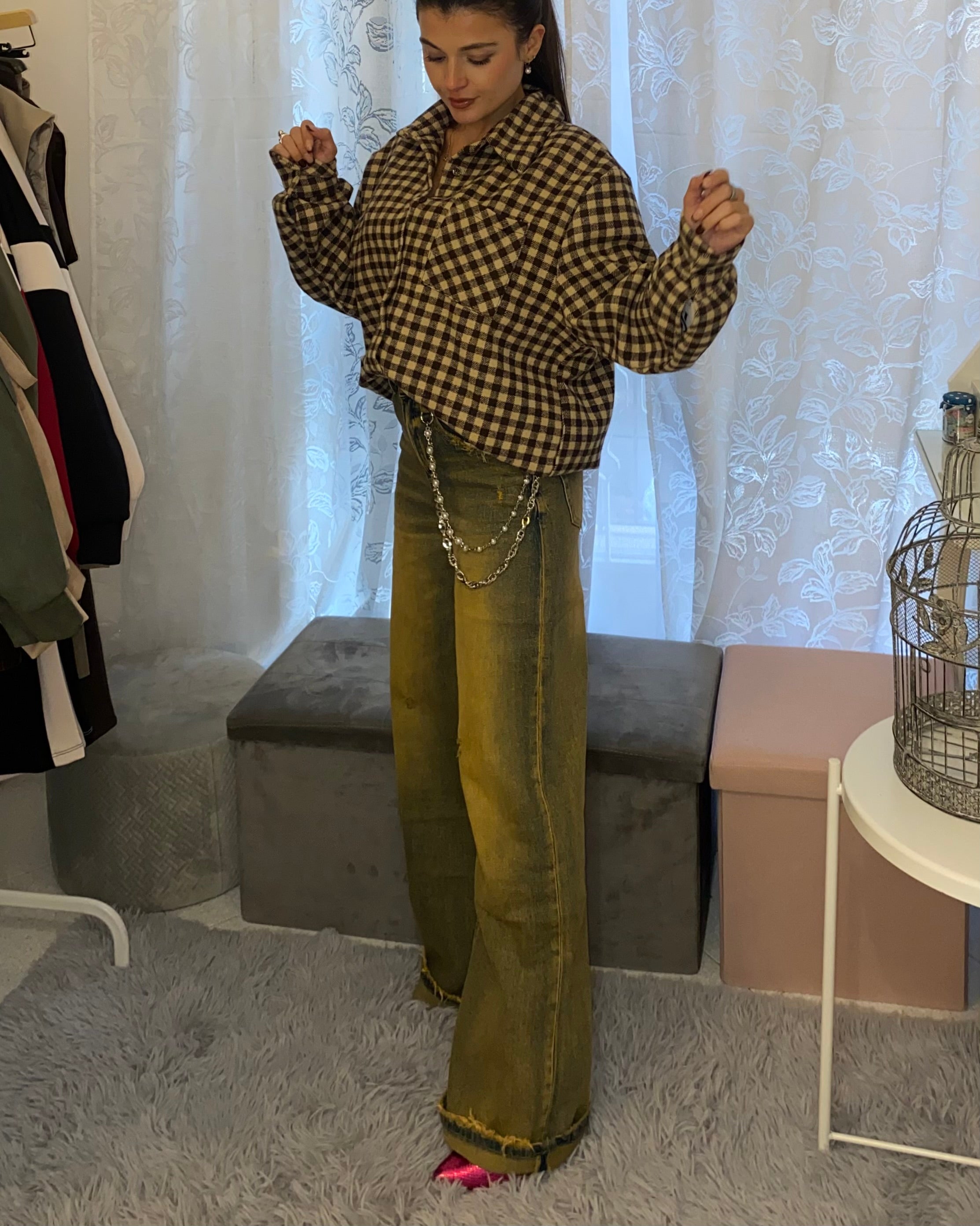 Camicia Quadrotti Brown&Beige