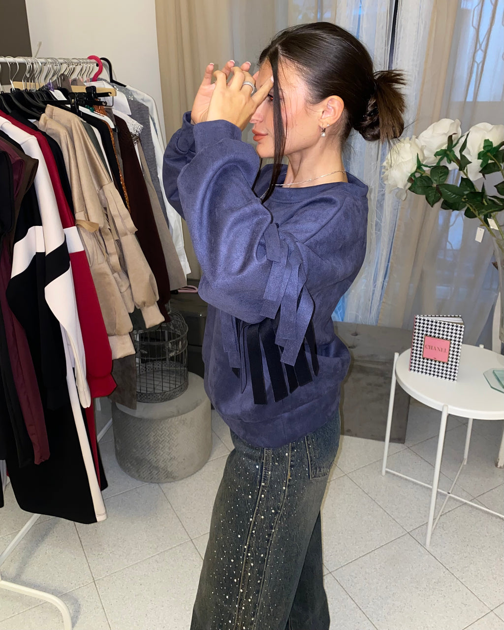 Felpa di renna con frange