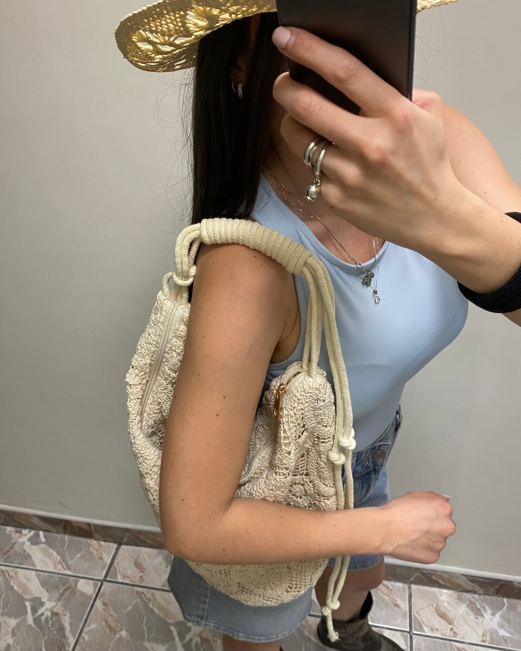 Borsa macramé panna