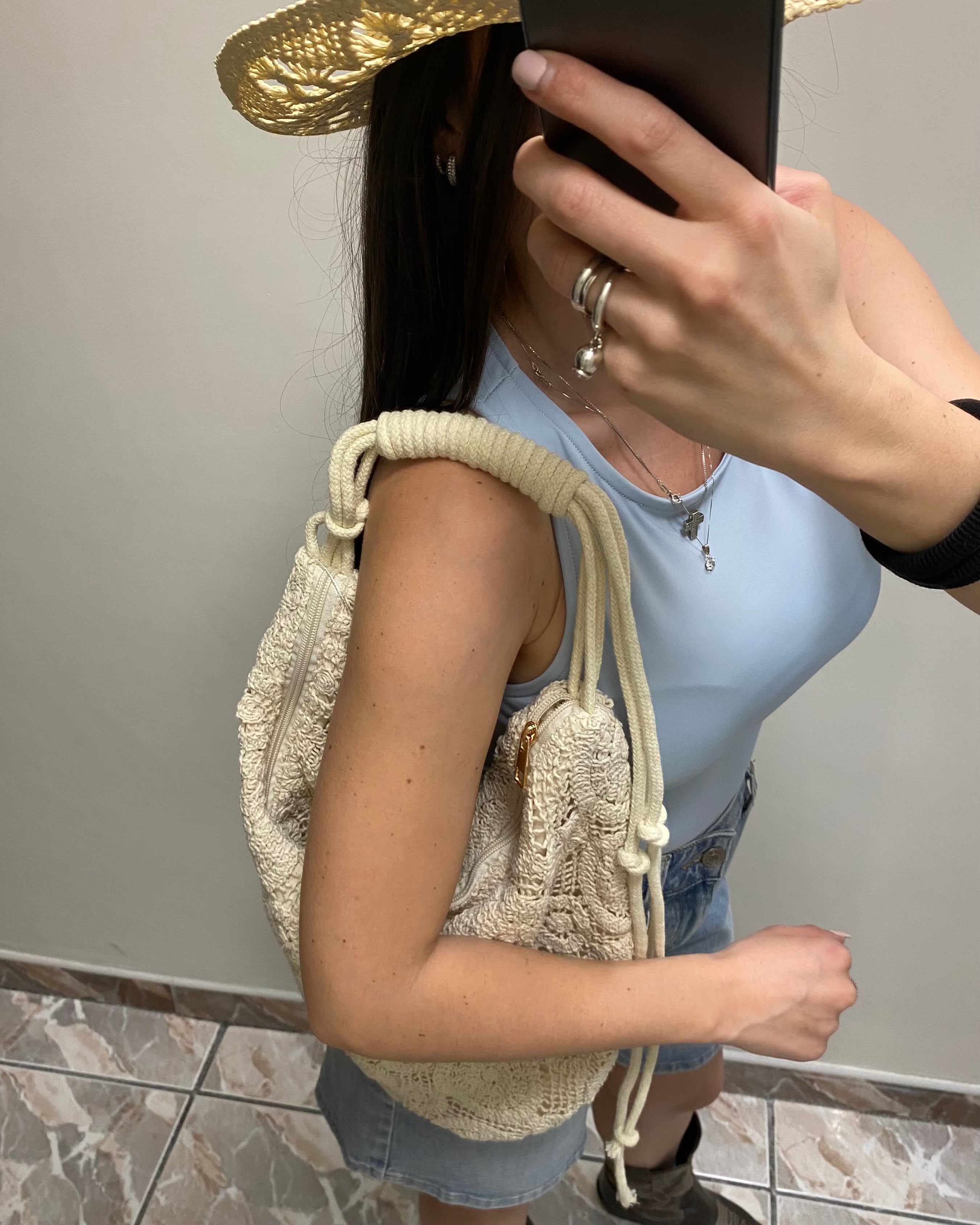 Borsa macramé panna