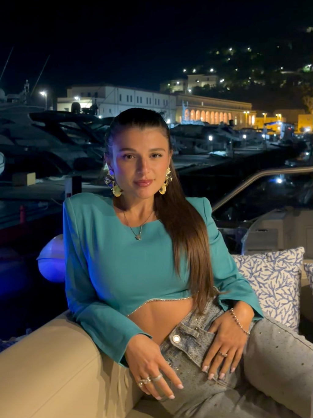 Crop top strass manica lunga