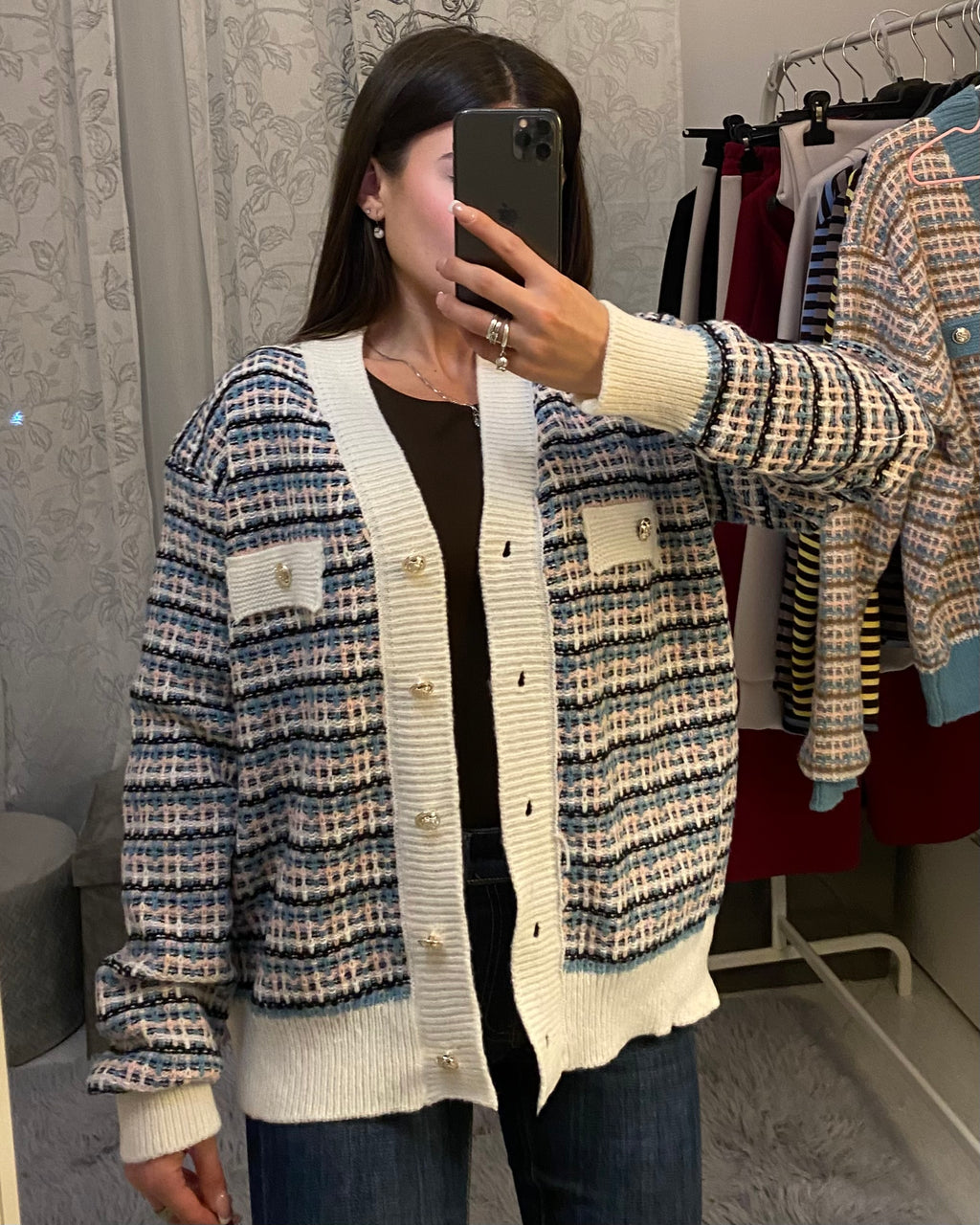 Cardigan Multicolore con bordi bianchi