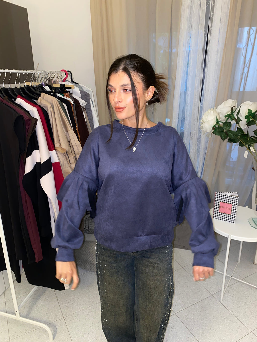 Felpa di renna con frange