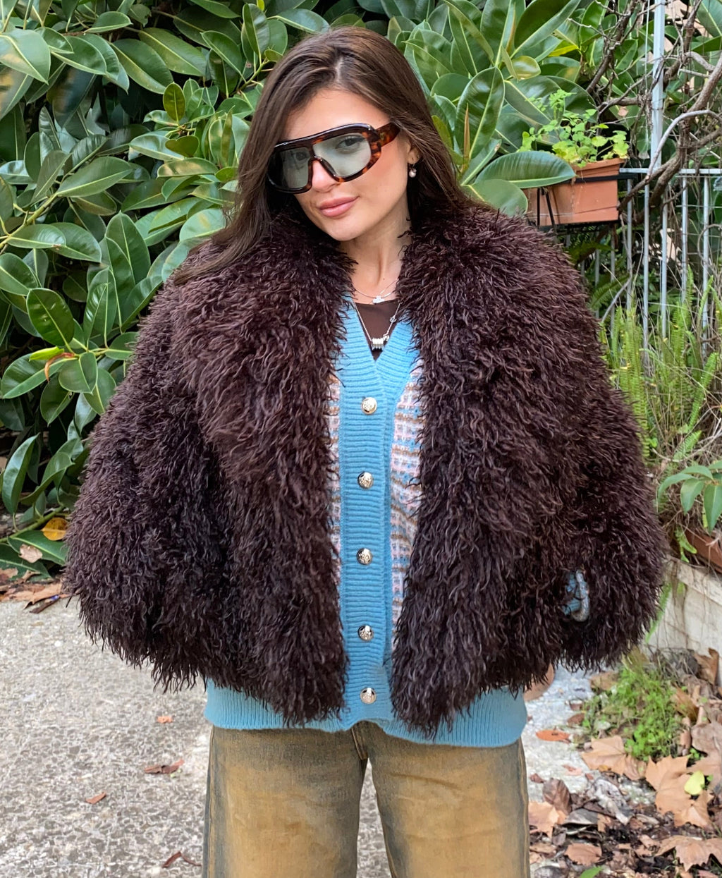 Cardigan Multicolor con bordi azzurri